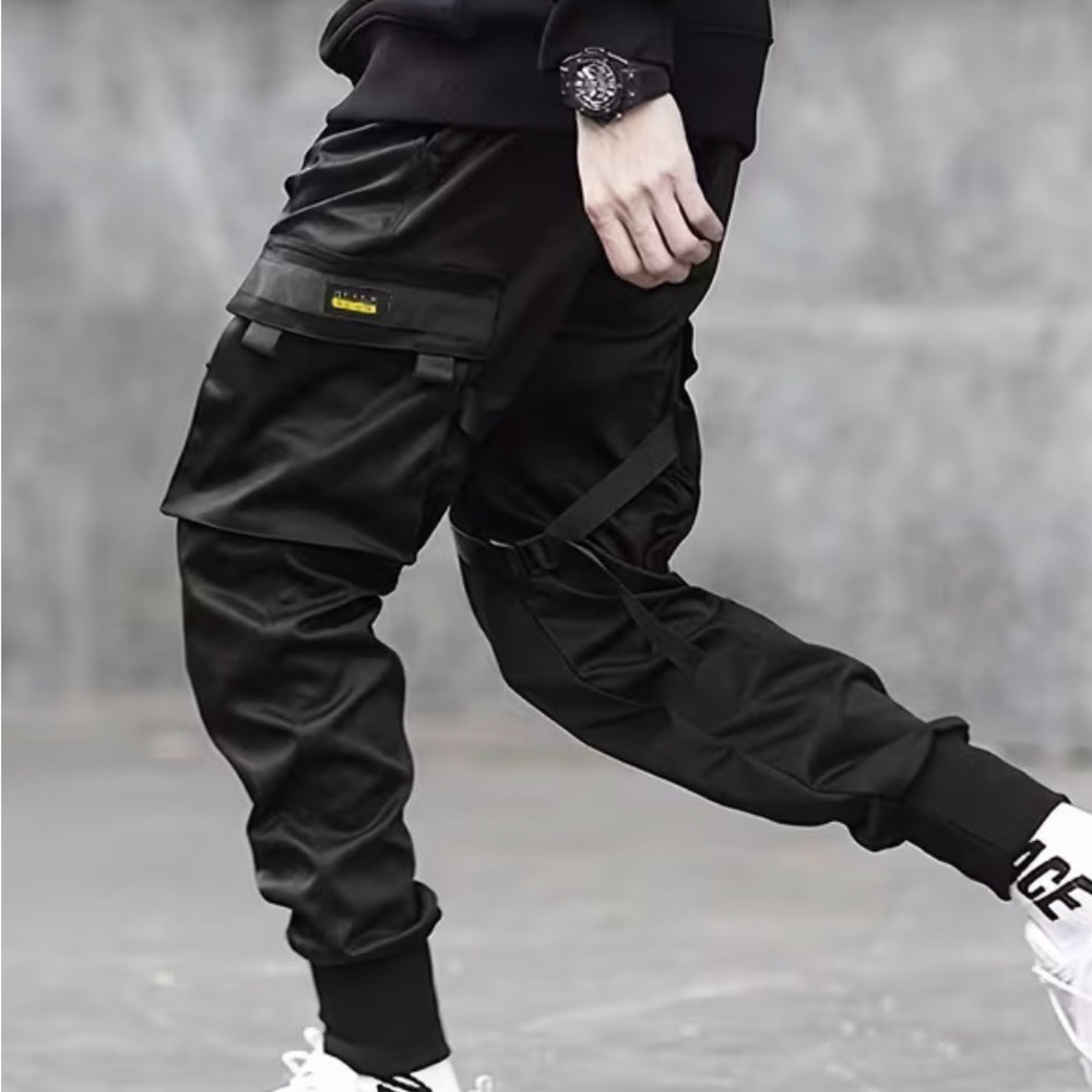 1XL New -Men's Black Streetwear Cargo Joggers; Techwear or Tactical Utility - Picture 12 of 16